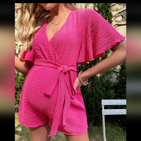 Hot pink barbiecore maternity romper - Picture 1 of 9